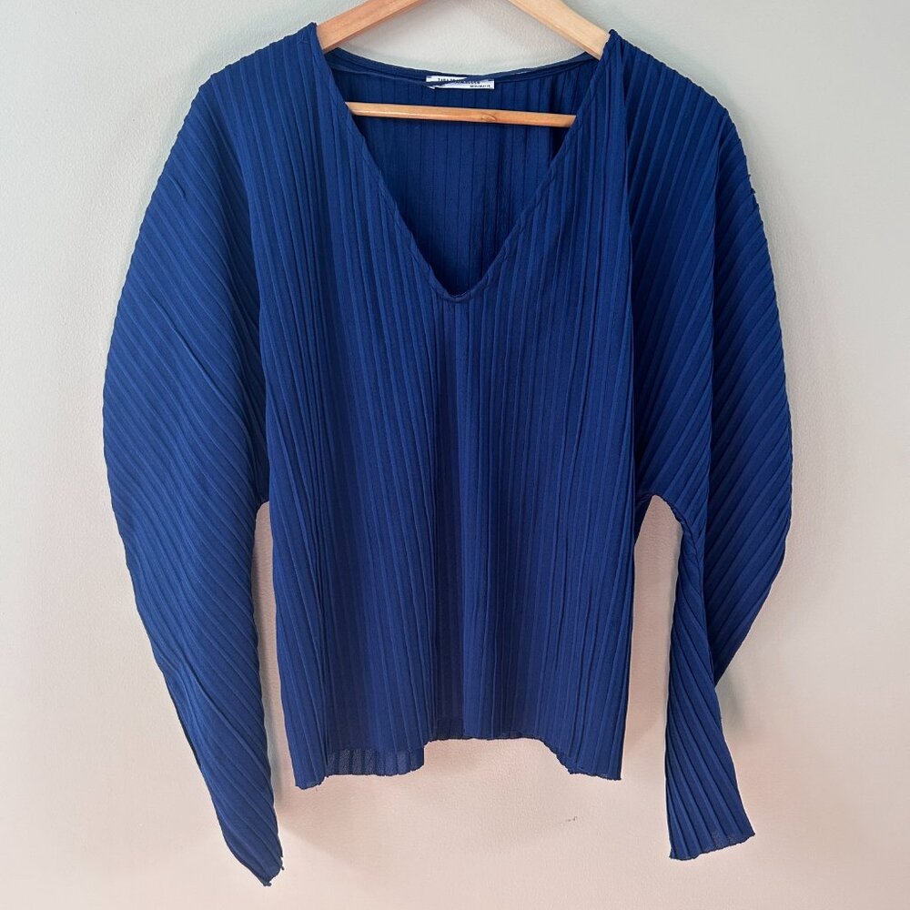 Zara Trafaluc Blue Pleated Top & Trousers Two Piece Set - Picture 3 of 5